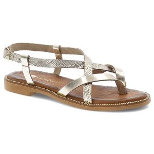 Złote Sandały Armodo Eleganckie Obuwie Damskie. Żółte sandały Armodo, bez wzorów, ze skóry, bez obcasa, na płaskiej podeszwie, bez zapięcia. Za 269,00 zł.