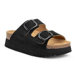 Klapki damskie Scholl Lucie Suede. Czarne klapki Scholl, bez wzorów, z materiału, bez obcasa. Za 339,99 zł.