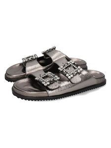 MELVIN & HAMILTON Skórzane klapki "Eve 1" w kolorze srebrnym rozmiar: 39. Szare klapki Melvin & Hamilton, bez wzorów, z otwartym noskiem, bez obcasa. Za 304,99 zł.