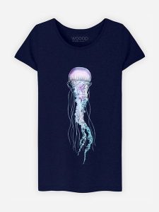 WOOOP Koszulka "Space Jelly" w kolorze granatowym rozmiar: L. Niebieskie bluzki Wooop, l, bez wzorów, z bawełny, bez kołnierzyka, bez ramiączek. Za 56,99 zł.
