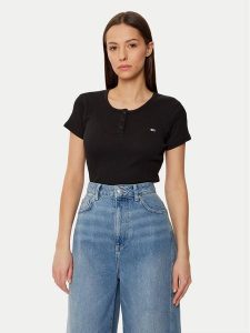 Tommy Jeans T-Shirt DW0DW19502 Czarny Slim Fit. Czarne t-shirty Tommy Jeans, m, bez wzorów, z bawełny, bez kołnierzyka, bez ramiączek. Za 119,99 zł.