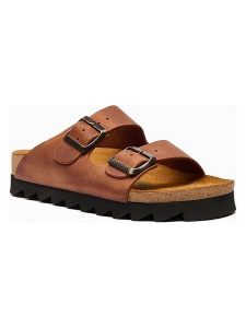 Comfortfusse Skórzane klapki "Troy" w kolorze jasnobrązowym rozmiar: 42. Brązowe klapki Comfortfüße, bez wzorów, z materiału, z otwartym noskiem, bez obcasa. Za 260,99 zł.