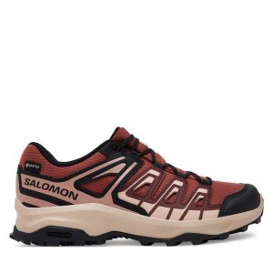 Trekkingi Salomon. Czerwone buty sportowe Salomon, bez wzorów, z gore-texu, bez zapięcia, trekkingowe, gore-tex. Za 389,99 zł.