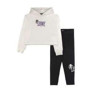 Zestaw zimowy Leone 1947 Lavender Mädchen, bluza z kapturem i legginsy. Białe legginsy LEONE 1947 APPAREL, bez wzorów, z bawełny. W wyprzedaży za 96,62 zł.