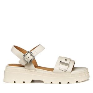 Sandały Geox. Białe sandały Geox, bez wzorów, bez obcasa, na płaskiej podeszwie, bez zapięcia. Za 509,99 zł.