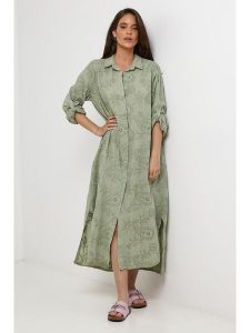 Lin Passion Lniana sukienka w kolorze zielonym rozmiar: 34/36. Zielone sukienki Lin Passion, bez wzorów, ze lnu, klasyczne, bez kołnierzyka, bez ramiączek, maxi. Za 173,99 zł.