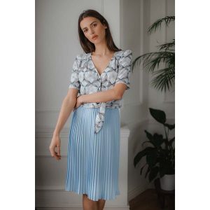 Niebieska Plisowana Midi Spódnica. Niebieskie bluzki Figl, l, bez wzorów, z elastanu, midi. Za 189,00 zł.