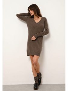 Just Cashmere Kaszmirowa sukienka "Tracy" w kolorze brązowym rozmiar: M. Brązowe sukienki Just Cashmere, na co dzień, m, bez wzorów, z kaszmiru, bez kołnierzyka, bez ramiączek, mini, proste. Za 263,53 zł.