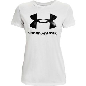 Koszulka damska Under Armour Live Sportstyle Graphic biała. Białe bluzki Under Armour, bez wzorów, bez ramiączek. Za 52,90 zł.