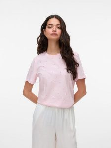 Vero Moda Koszulka w kolorze jasnoróżowym rozmiar: XS. Różowe bluzki Vero Moda, xs, bez wzorów, z bawełny, bez kołnierzyka, bez ramiączek. Za 39,49 zł.