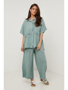 Lin Passion Lniana koszula w kolorze zielonym rozmiar: 34/36. Zielone koszule Lin Passion, bez wzorów, ze lnu, bez kołnierzyka, bez ramiączek. Za 143,99 zł.