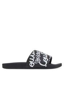 Versace Jeans Couture Klapki 78VA3SQ1 Czarny. Czarne klapki Versace Jeans Couture, bez wzorów, z jeansu, bez obcasa. Za 319,99 zł.