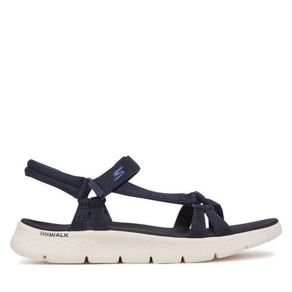 Sandały Skechers. Niebieskie sandały Skechers, bez wzorów, bez obcasa, na płaskiej podeszwie, bez zapięcia. Za 229,99 zł.