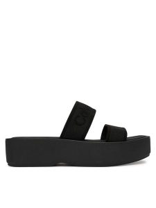 Calvin Klein Klapki Flatform Sndl Webbing HW0HW02878 Czarny. Czarne klapki Calvin Klein, bez wzorów, z materiału, bez obcasa. Za 329,99 zł.