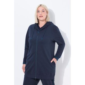 Damskie Bluza dresowa ozdobna lamówka oversize kaptur. Niebieskie bluzy Ulla Popken, plus size, bez wzorów, z bawełny, bez kaptura. Za 239,99 zł.