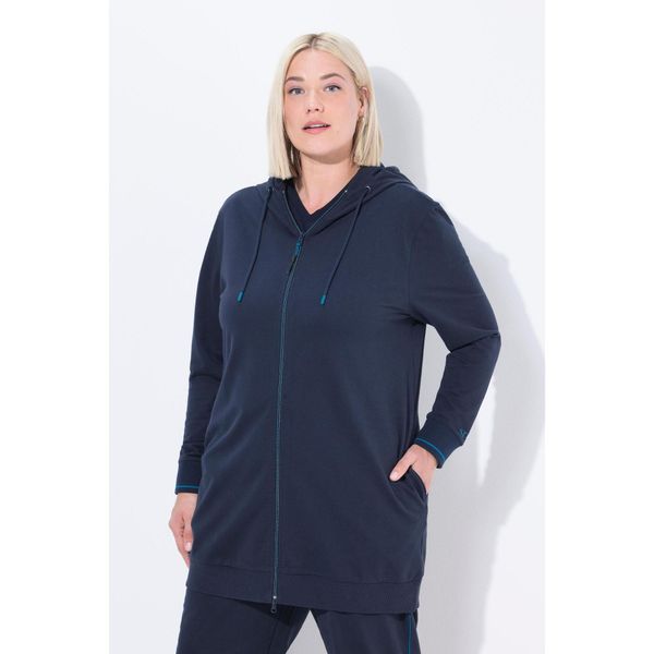 Damskie Bluza dresowa ozdobna lamówka oversize kaptur. Niebieskie bluzy Ulla Popken, plus size, bez wzorów, z bawełny, bez kaptura. Za 239,99 zł.