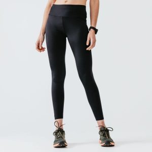 Legginsy do biegania damskie Kiprun Run 500 Support. Czarne legginsy KALENJI, bez wzorów, z elastanu. Za 59,99 zł.