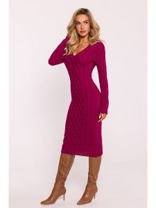 Made of emotion Sukienka dzianinowa w kolorze bordowym rozmiar: onesize. Czerwone sukienki Made Of Emotion, na co dzień, bez wzorów, z dzianiny, bez kołnierzyka, bez ramiączek, midi, proste. Za 201,08 zł.