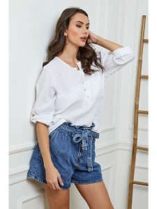 Joséfine Lniana bluzka w kolorze białym rozmiar: XXL. Białe bluzki Joséfine, xxl, bez wzorów, ze lnu, bez kołnierzyka, bez ramiączek. Za 126,75 zł.