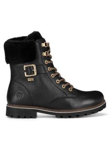 Remonte Botki D8481-02 Czarny. Czarne botki Remonte, bez wzorów, ze skóry, bez obcasa, na płaskiej podeszwie, bez zapięcia. Za 370,99 zł.