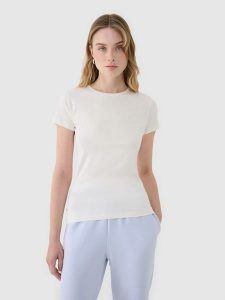 4F T-shirt slim z modalem damski - biały XS. Białe t-shirty 4f, xs, bez wzorów, z bawełny, bez kołnierzyka, bez ramiączek. W wyprzedaży za 29,99 zł.