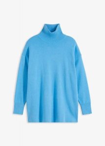 Sweter z prążkowanej czystej bawełny. Niebieskie swetry klasyczne bonprix, z bawełny, bez kołnierzyka. Za 149,99 zł.
