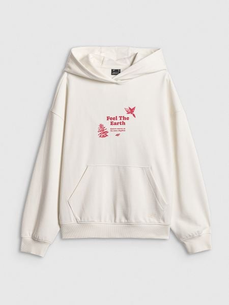 4F Bluza dresowa loose z kapturem damska - biała L. Białe bluzy 4f, l, bez wzorów, z bawełny, z kapturem. Za 189,99 zł.