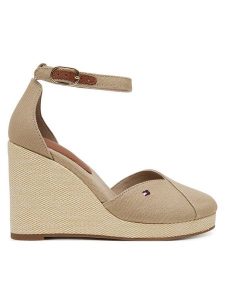 Tommy Hilfiger Półbuty Flag High Wedge Espad Closed Toe FW0FW08494 Beżowy. Brązowe czółenka TOMMY HILFIGER, bez wzorów, z materiału, bez obcasa, na koturnie, bez zapięcia. Za 249,99 zł.