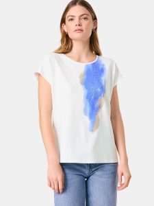 Gerry Weber Koszulka w kolorze biało-niebieskim rozmiar: 38. Białe bluzki Gerry Weber, bez wzorów, bez kołnierzyka, bez ramiączek. Za 79,03 zł.