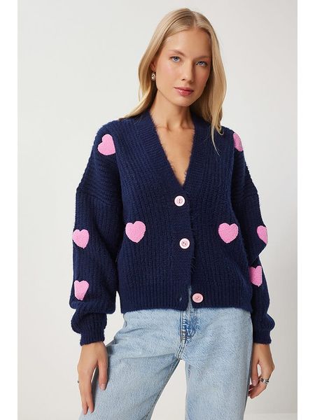 Happiness Istanbul Kardigan w kolorze granatowo-jasnoróżowym rozmiar: onesize. Niebieskie kardigany Happiness Istanbul, bez wzorów, ze splotem, bez ramiączek. Za 140,20 zł.