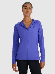 4F Bluza treningowa regular szybkoschnąca damska - niebieska M. Niebieskie bluzy 4f, m, bez wzorów, z dzianiny, z kapturem. Za 199,99 zł.