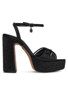 Nine West Sandały S3SH005-01A Czarny. Czarne sandały Nine West, bez wzorów, z materiału, bez obcasa, na słupku, bez zapięcia. Za 207,99 zł.