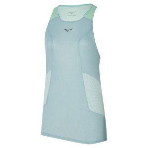 Damski tank top Mizuno Dryaeroflow. Niebieskie topy Mizuno, bez wzorów, sportowe, bez kołnierzyka, bez ramiączek. Za 119,99 zł.
