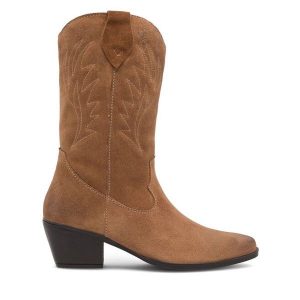 Kozaki Lasocki. Brązowe kozaki Lasocki, bez wzorów, bez obcasa, na słupku, bez zapięcia. Za 299,99 zł.