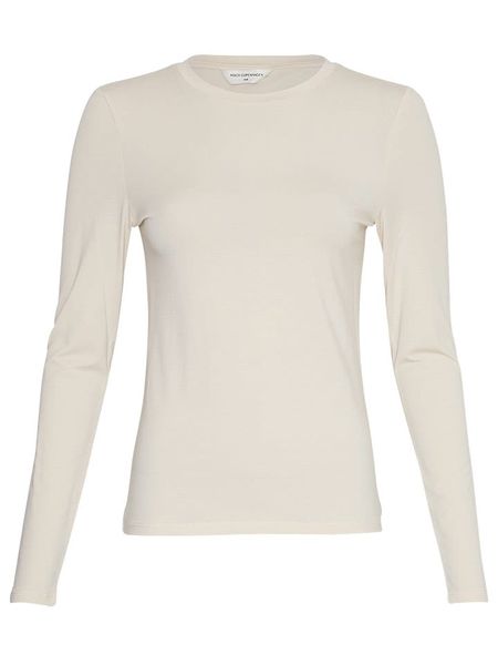 MOSS COPENHAGEN Koszulka "Betrina" w kolorze kremowym rozmiar: M/L. Brązowe bluzki Moss Copenhagen, l, bez wzorów, z bawełny, bez kołnierzyka, bez ramiączek. Za 69,75 zł.