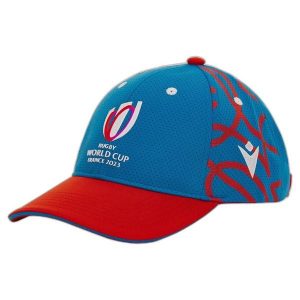 Czapka Mistrzostw Świata w Rugby 2023 Francja. Czerwone czapki MACRON, bez wzorów. Za 128,50 zł.