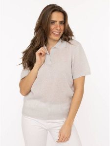 Zwillingsherz Koszulka polo w kolorze beżowym rozmiar: L. Brązowe bluzki Zwillingsherz, l, bez wzorów, z kaszmiru, bez kołnierzyka, bez ramiączek. Za 347,99 zł.