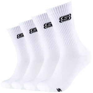Skarpetki sportowe dla dorosłych 2pk Tennis Cushioned Socks. Białe skarpetki Skechers, bez wzorów, z bawełny. Za 29,99 zł.