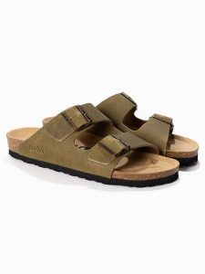 BAYTON Skórzane klapki "Atlas" w kolorze khaki rozmiar: 41. Brązowe klapki Bayton, bez wzorów, ze skóry, z otwartym noskiem, bez obcasa. Za 153,95 zł.