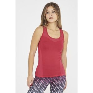 Top fitness damski ZERL amarena. Czerwone topy ELPLAYER, bez wzorów, z elastanu, sportowe, bez kołnierzyka, bez ramiączek. Za 69,00 zł.