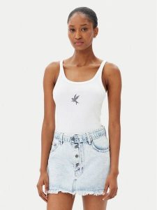 One Teaspoon Top Fine 26605 Biały Slim Fit. Białe topy One Teaspoon, xs, bez wzorów, z bawełny, bez kołnierzyka, bez ramiączek. Za 119,99 zł.