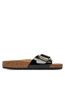 Birkenstock Klapki Madrid Big Buckle Bf 1027785 Czarny. Czarne klapki Birkenstock, bez wzorów, ze skóry, bez obcasa. Za 499,99 zł.