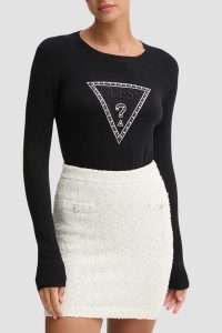 GUESS Czarny damski sweter Ivory. Czarne swetry klasyczne Guess, s, bez kołnierzyka. W wyprzedaży za 201,99 zł.