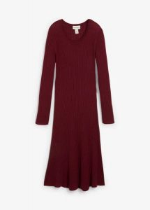 Sukienka dzianinowa z wełny merino. Czerwone sukienki bonprix, na imprezę, na jesień, bez wzorów, z dzianiny, bez kołnierzyka, bez ramiączek. Za 349,99 zł.