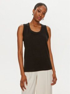 United Colors Of Benetton Bluzka 34G7DH00W Czarny Regular Fit. Czarne bluzki United Colors of Benetton, xs, bez wzorów, z bawełny, bez kołnierzyka, bez ramiączek. Za 59,99 zł.