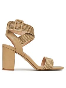 DeeZee Sandały XFA065-10 Beżowy. Brązowe sandały DeeZee, bez wzorów, z materiału, bez obcasa, na słupku, bez zapięcia. Za 149,99 zł.