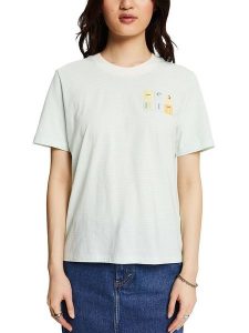 ESPRIT Koszulka w kolorze turkusowo-białym rozmiar: XL. Białe bluzki ESPRIT, xl, bez wzorów, z bawełny, bez kołnierzyka, bez ramiączek. Za 43,88 zł.