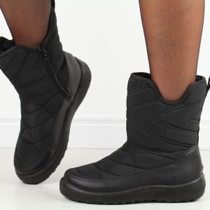 Czarne zimowe śniegowce damskie Potocki 33301. Czarne buty zimowe POTOCKI, z jeansu, bez obcasa, na płaskiej podeszwie, bez zapięcia. Za 149,00 zł.