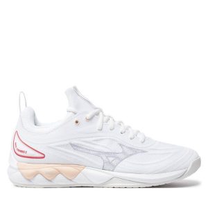 Buty halowe Mizuno. Białe buty sportowe Mizuno, bez wzorów, bez zapięcia, mizuno wave. Za 429,99 zł.