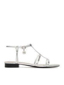 GINO ROSSI Sandały CEO-ROSE-LT22866-1 Srebrny. Szare sandały Gino Rossi, bez wzorów, ze skóry, bez obcasa, na płaskiej podeszwie, bez zapięcia. Za 299,99 zł.